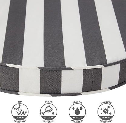 Set of 2 Outdoor 18 inch Round Patio Dining Chair Pads – Comfortable Fiber-Filled Seat Cushions with Ties, Reversible Polyester Fabric - Canopy Stripe Gray