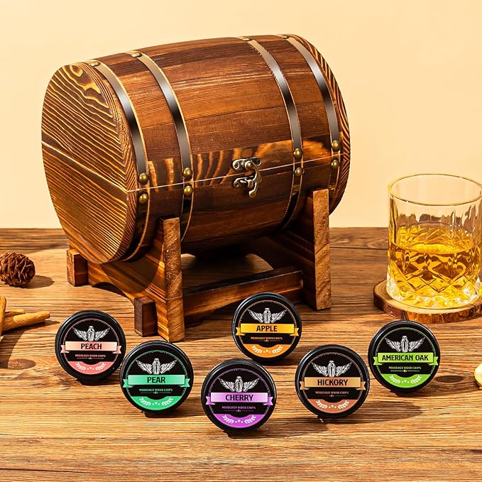 INSISART Whiskey Smoker Wood Chips, 6 Flavors Apple Cherry Oak Pear Peach Hickory, Natural Chips for Cocktails, Old Fashioned, Bourbon, Drinks, Food,Bar Accessory Gift for Men
