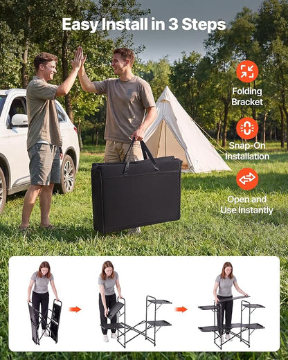 VEVOR Camping Kitchen Table, Slim-Fold Cook Station, Portable Folding Table, with 4 Side Tables, Heat Resistant Tabletop, and Carrying Bag, Ideal for Outdoor Picnics, BBQs, Camping, RV Traveling