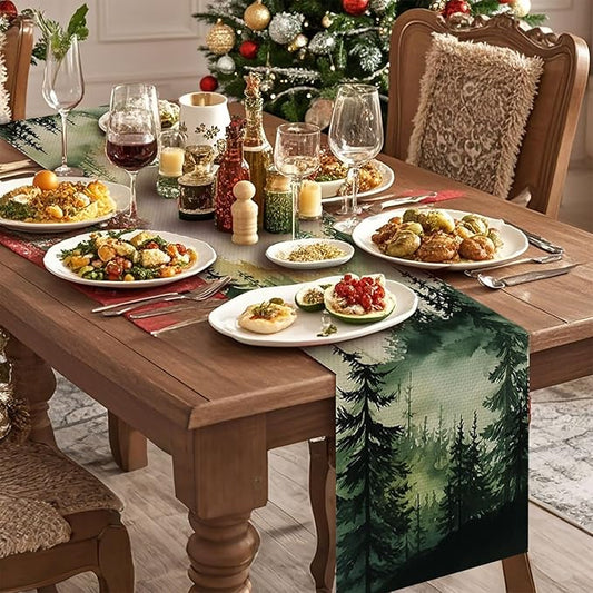 Mountain Forest Table Runner,Dining Decor for Kitchen Coffee Table Family Dinners Holiday Parties Wedding Events Decor(13x72 inch)