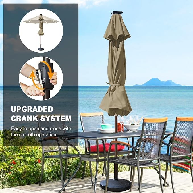 Eurmax USA 10-Year-Non-Fading 10FT Outdoor Patio Market Umbrella with LED Lights,UPF50+ UV Resistant,Heavy Duty Commercial Grade,Crank Lift Design,Windproof Vented Top for Garden,Pool,Deck,Mushroom