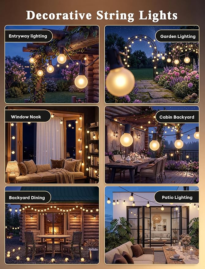Abeja 25FT Outdoor String Lights, G40 Globe Patio String Lights with 27 Frosted White Globe Bulbs, Waterproof Connectable Hanging Lights for Outside Backyard Porch Umbrella Bistro Decor, Black Wire