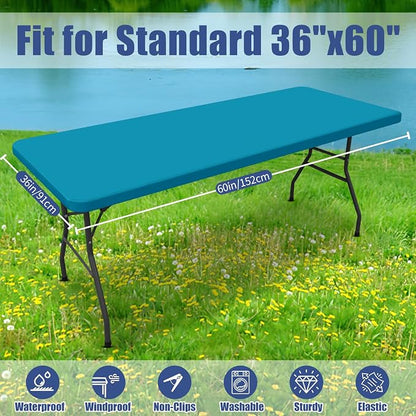 Moosfor Spandex 5 Foot Rectangle Table Cloth, Elastic Fitted Tablecloths for Picnic, Stretch Washable Patio Table Cover for Outdoor, Camping, Banquet and Parties (Turquoise, 36"x60")