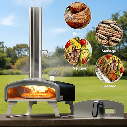 Portable Wood Fire Pizza Oven with Folding Legs, Outdoor Pizza Stove with Chimney for Outdoor Kitchen, Camping, RV, Tailgating, Beach, Backyard Pizza Maker, PS107