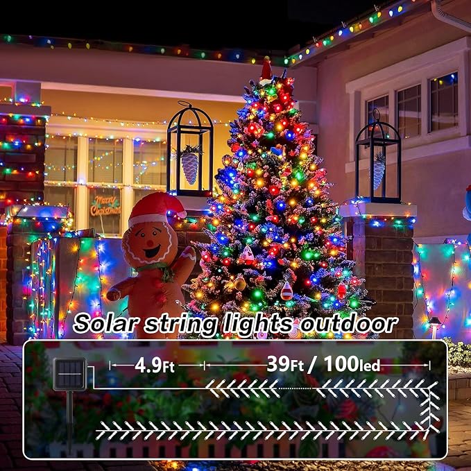 SyouHome 2 Pack Solar String Lights Outdoor, 200 LED Extra-Long 78 FT Solar Christmas Lights Outdoor with 8 Lighting Modes, IP65 Waterproof for Garden, Xmas, Balcony, Wedding, Party (Multicolor)
