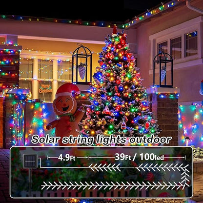 SyouHome 4-Pack Solar String Lights, 400 LED Extra-Long 156Ft Solar Christmas Lights Outdoor Waterproof, 8 Modes Multicolor Led Christmas Lights for Garden, Patio, Wedding, Christmas Decorations
