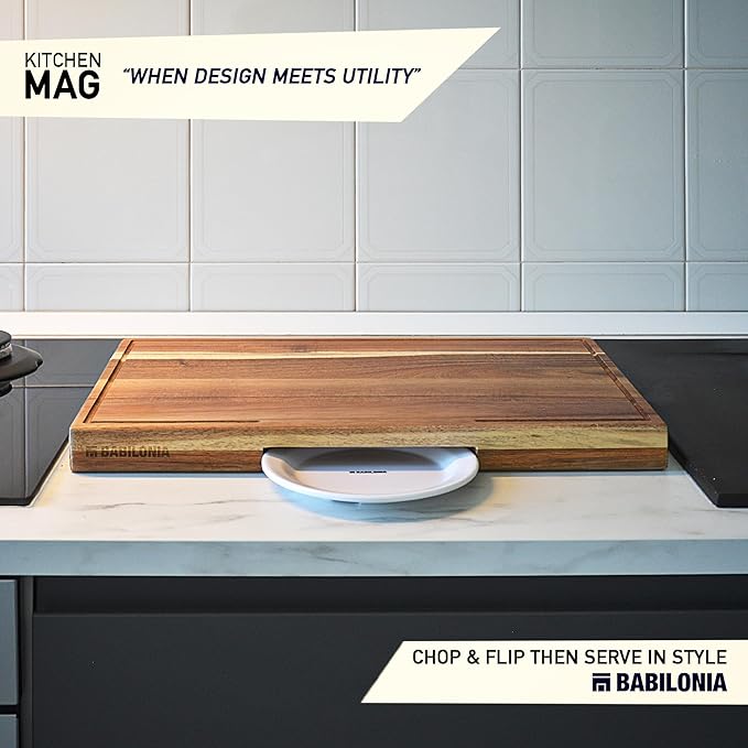 Acacia Cutting Board for Kitchen 19.7 x 12.2 Inch (ExtraThick 1.6") Non Toxic Wood Chopping Board for Meat, Cheese, Wooden Charcuterie Boards with Handle, Hardwood Butcher Block (Oil & Plate Included)