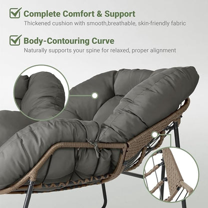 Bifanuo Oversized Egg Rocking Chair for Indoor/Outdoor – All-Weather Wicker Rattan Lounge Chair with Cushion, Patio Rocker for Porch, Garden, or Balcony (Classic Grey)