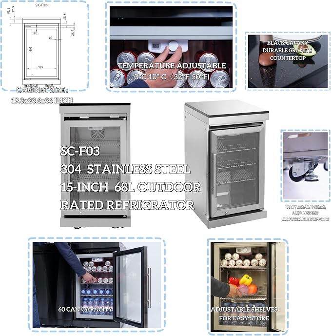 98" 4-Burner 72000 BTU Deluxe Outdoor Kitchen Island,304 Stainless Steel Modular LPG BBQ Grill Combination With Granite Countertops, Storage Cabinet, Refrigerator and Sink (98"-Siver, Propane Gas)