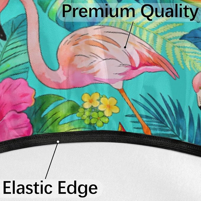 Tropical Flamingo Outdoor Round Fitted Tablecloth with Umbrella Hole and Zipper, 36"-44" Elastic Patio Table Cloth Oil-Proof Waterproof Patio Table Cover for Picnic Party Camping