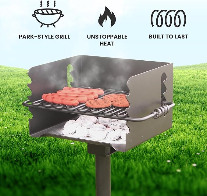 Pilot Rock 2 Pack Park-Style Steel Outdoor BBQ Charcoal Grill (Asadores de Carbon), Cooking Grate and Post for Camping or Backyard