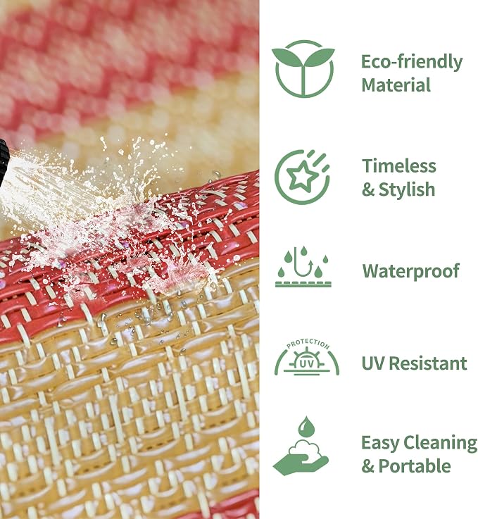 GENIMO Outdoor Rug, Waterproof Plastic Rugs for Patio, 6'x9' Orange | Outside Larger Modern Carpet Mat for Porch Decor, Deck, Balcony, Camping, RV, Backyard, Picnic, Beach, Reversible, Foldable