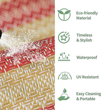 GENIMO Outdoor Rug, Waterproof Plastic Rugs for Patio, 6'x9' Orange | Outside Larger Modern Carpet Mat for Porch Decor, Deck, Balcony, Camping, RV, Backyard, Picnic, Beach, Reversible, Foldable