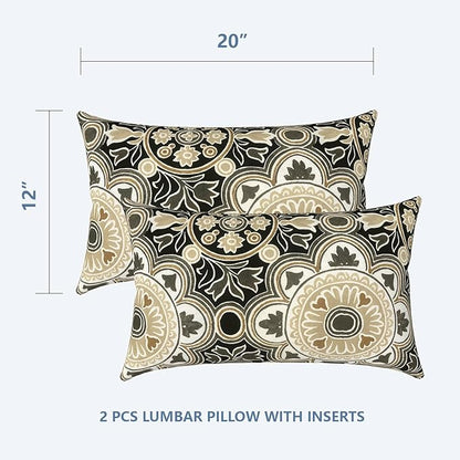LVTXIII Outdoor/Indoor Lumbar Pillows, Decorative Patio Lumbar Cushions, Fluffy Water Repellent Garden Cushions for Home Patio Coach Sofa Use, 12×20 Inch, Pack of 2, Vintage Medallion