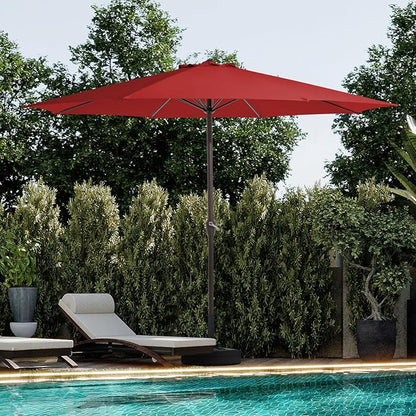 JEAREY 12' Patio Umbrellas Outdoor Table Market Umbrella w/Crank, 8 Sturdy Ribs, UV Protection Windproof for Garden, Deck, Backyard, Pool(Red)
