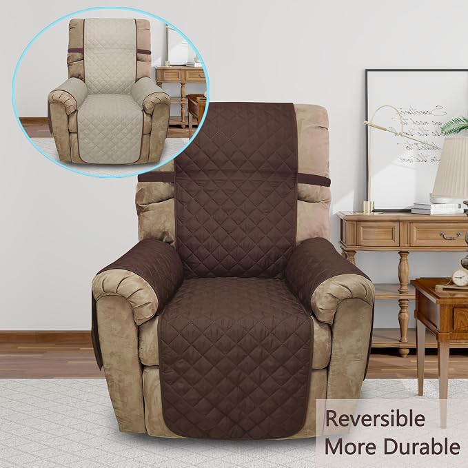 Reversible Chair Covers for Recliner Oversized, Chocolate | Recliner Oversized Covers for Living Room with Elastic Straps, Water Repellent, Chair Protectors Covers for Dogs