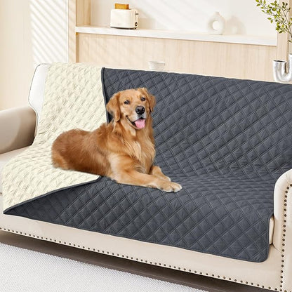 Smiry Waterproof Reversible Pet Couch Covers for Dogs | Pet Friendly, Soft Fabric, Washable Sofa Furniture Protector for Dogs Cat Kids, Checkered (52"x82", Dark Grey/Beige)