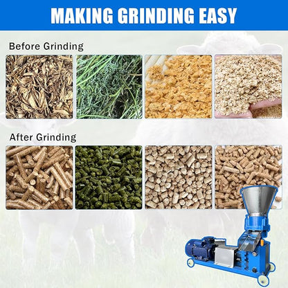 110V Feed Pellet Mill Machine 3 Head Rollers Pellet Maker Machine for Poultry Livestock Farm Animal 2.5/3/4/5/6/8mm Grinding Discs, Air Switch, Splash Plate, 220-440 lb/h, 5.5KW 60HZ