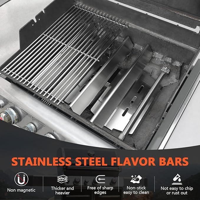 Grill Parts for Weber Genesis 300 Series with Front-Mounted Control, Fits Weber Genesis E310 E320 E330 Series Grill, Grill Grates + Flavorizer Bars+ Heat Deflector + Burner Tube（7528+7620+7622+62752）