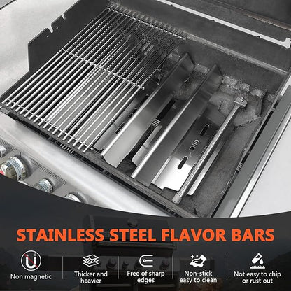 Grill Parts for Weber Genesis 300 Series with Front-Mounted Control, Fits Weber Genesis E310 E320 E330 Series Grill, Grill Grates + Flavorizer Bars+ Heat Deflector + Burner Tube（7528+7620+7622+62752）