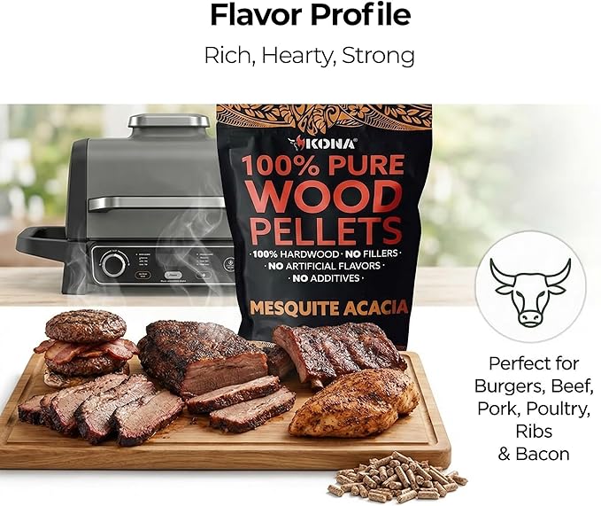 Kona Mesquite Acacia Blend Smoker Pellets, Intended for Ninja Woodfire Outdoor Grill, 16 lb Resealable Bag