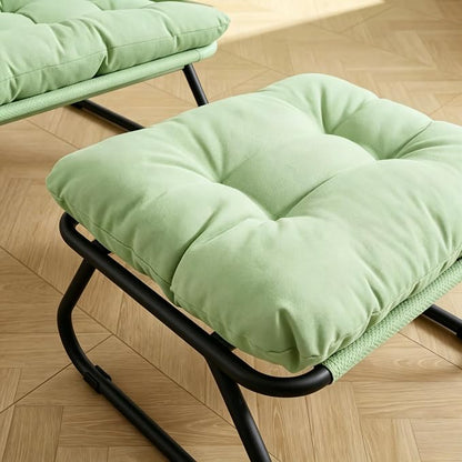 Rocking Chair with Ottoman, Modern Metal Frame Outdoor Rocker, Comfy Patio Lounge Chair with Footrest, Reading Glider Chairs for Living Room, Bedroom, Balcony, Garden, Relax, Light Green