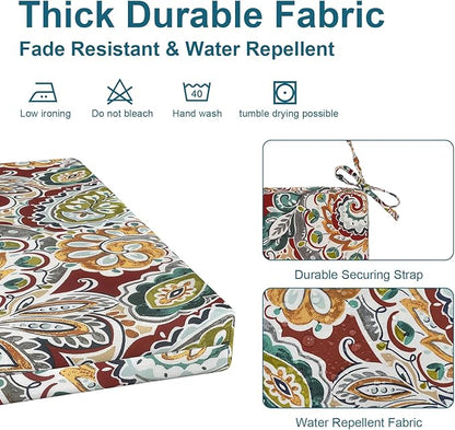 DYTXIII Set of 4 Outdoor Chair Cushions, Water Resistant 18.5"x16"x2" Square Seat Cushion for Patio Dining Chairs, High-Density Replacement Pads for Indoor Outdoor Furniture - Paisley Chilli