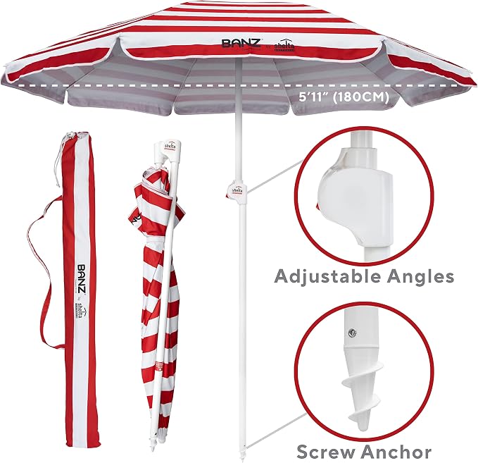 BANZ Cabana Beach Umbrella UPF 50 - UV Protection Foil-Lined Portable | UPF 50+ UV protection, Quick-dry fabric, Comfortable stretch fit