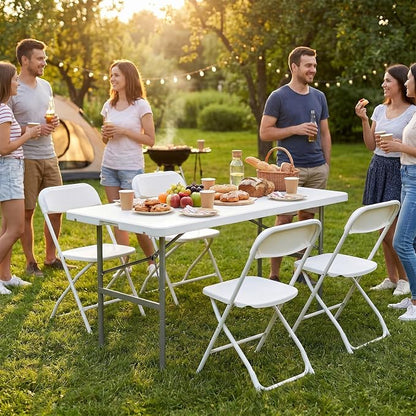 Sweetcrispy 4 FT Folding Picnic Table Easy to Fold and Store, Foldable Table for Camping Picnic Dining Party Kitchen Outdoor Indoor with Carrying Handle
