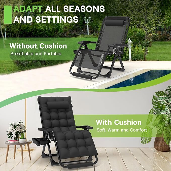 ZENPETIO 29In XL Zero Gravity Chair, 440LBS with Cushion | Anti Gravity Recliner Lounge Chair with Aluminum Alloy Lock & Footrest, 90-170° Adjustable, for Lawn Patio Indoor Outdoor