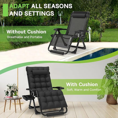 ZENPETIO 29In XL Zero Gravity Chair, 440LBS with Cushion | Anti Gravity Recliner Lounge Chair with Aluminum Alloy Lock & Footrest, 90-170° Adjustable, for Lawn Patio Indoor Outdoor