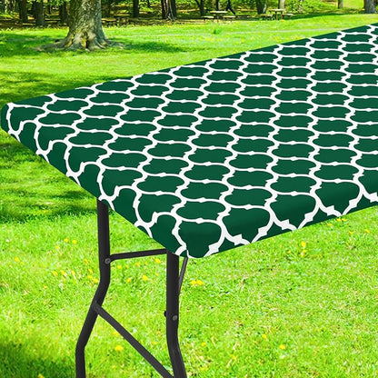 Smiry Picnic Fitted Table Cover, 5 Foot Flannel Backed Vinyl Tablecloth | Waterproof Elastic Stretch Table Cloth, Wipeable Plastic Tablecloth for Camping, Indoor & Outdoor (Emerald Green, 30" x 60")