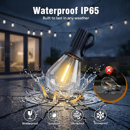 Outdoor String Lights 25FT, APP Control Dimmable S08 Edison LED Bulbs, Timer, Bluetooth, IP65 Waterproof, Hanging Patio Lights for Yard Garden Backyard Deck Porch Balcony Camping Party
