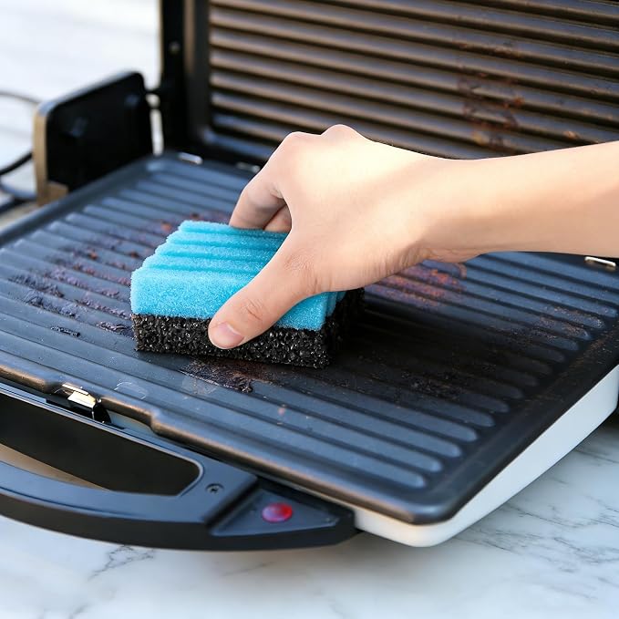 EBaokuup 8 Pcs Grill Plate Cleaning Sponge 12207, Electric Grill Cleaning Sponge with Grooves, Grill Cleaner Replacement Sponges for Indoor Outdoor Giddle