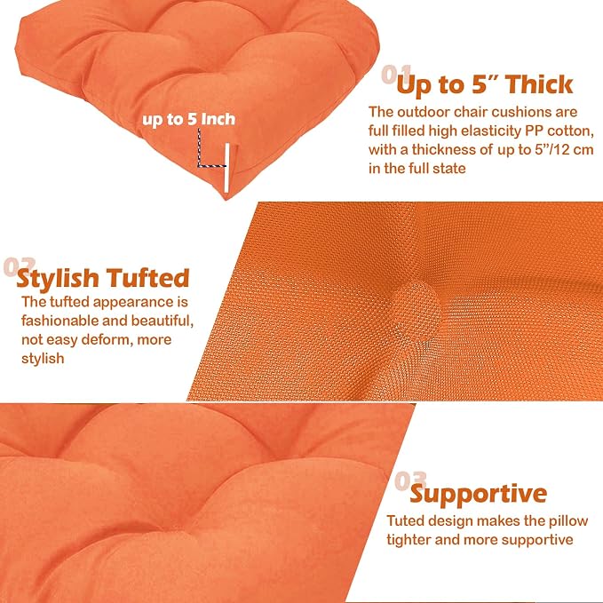 MTMR 2Pcs Outdoor Chair Cushions, Patio Furniture Seat Pads, Waterproof | 2Pcs , waterproof cover, PP cotton, u-shaped, no-fading, thick patio seat pads for outdoor wicker furniture in yard, 19x19x4