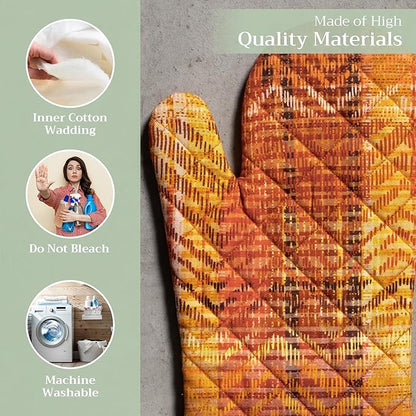 Maison d' Hermine Oven Gloves 100% Cotton Oven Mitt 7" x 13" with Loop Heat Resistant Cooking Gloves for Thanksgiving Christmas Decorations Baking Handling Hot Pans (Pack of 1, Thanksgiving Tartan)