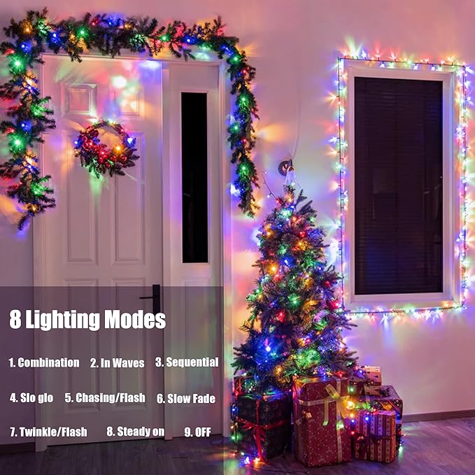 Battery Operated String Lights - 2 Pack Total 33ft 100 LEDs Multicolor Christmas Lights with Timer, 8 Modes Waterproof Twinkle Lights for Indoor Outdoor Xmas Tree Wreath Party Holiday Decorations