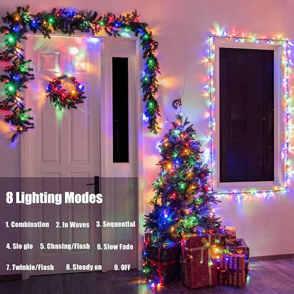 Battery Operated String Lights - 2 Pack Total 33ft 100 LEDs Multicolor Christmas Lights with Timer, 8 Modes Waterproof Twinkle Lights for Indoor Outdoor Xmas Tree Wreath Party Holiday Decorations