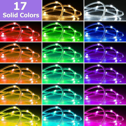 50ft Rope Lights for Outside, IP68 Waterproof Dimmable Outdoor String Lights with 2 Rmote 25 Colors 149 Modes, RGB Warm White Twincle & Chasing LED Fairy Light Strip for Christmas Decor Indoor Bedroom