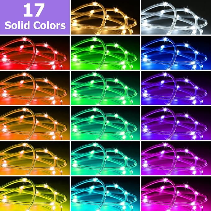 100ft Rope Lights for Outside, IP68 Waterproof Dimmable Outdoor String Lights with 2 Rmote 25 Colors 149 Modes, RGB Warm White Twincle &Chasing LED Fairy Light Strip for Christmas Decor Indoor Bedroom