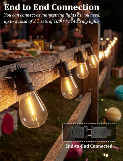 S14 Outdoor String Lights 100FT, Waterproof Patio Lights with 35 Shatterproof LED Bulbs (2 Spare), UL Certified Commercial Grade Black Wire Hanging Lights for Outdoor, Indoor, Backyard, Porch