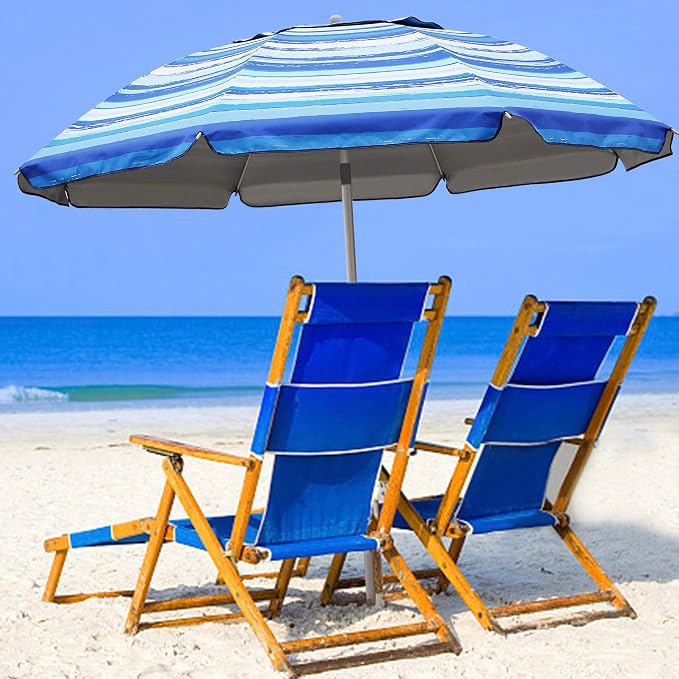 Blissun 7.2' Beach Umbrella with Sand Anchor, Outdoor Portable Beach Umbrella for Sand with Tilt Pole, Carry Bag, Air Vent
