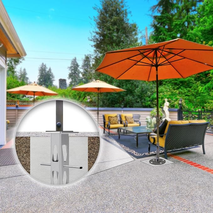 Dolibest Heavy Duty In-Ground Umbrella Base, Universal Steel Rustproof Steel Ground Umbrella Stand, Space-Saver Steel Anchor for Outdoor Offset Cantilever and Middle Pole Patio Umbrellas