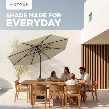 Midtown Umbrellas - 10-Year-No-Fade 10 Ft Patio Umbrella with Terylast Fabric, Auto-Tilt Aluminum Frame and 8 Reinforced Ribs for Deck, Pool, Garden & Beach - Chestnut Beige Canopy, Black Pole
