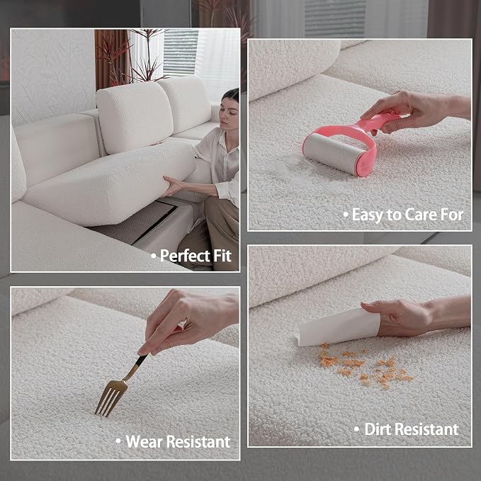 OHSIO Couch Cushion Covers for Sectional Sofa, Stretch Soft Sofa Slipcovers Washable Wear-Resistant Universal Furniture Protector for Living Room(1 Piece Oversized Cover, Ivory)