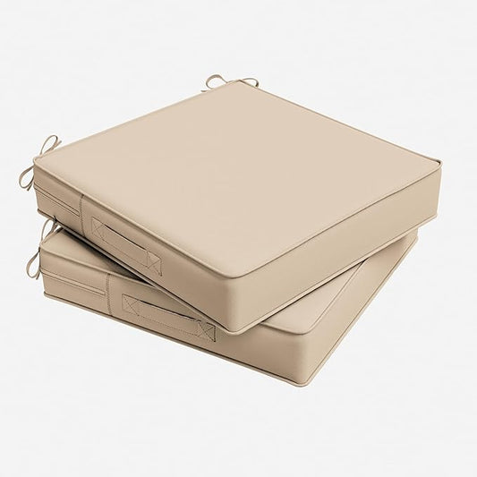 Outdoor Chair Cushion 22 x 22 x 4 Inches Patio Furniture Outdoor Waterproof Seat Cushion, Patio Chair Cushion with Handles and Ties, Square Dining Chair Cushion Set of 2, Sand
