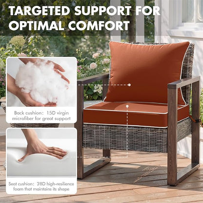 MIULEE Burnt Orange Outdoor Seat Cushion 24x24 Inch Waterproof Cushion | Deep Seat and Back Cushion for Patio Furniture Chair Sofa Couch, Fade Resistant, Handle and Adjustable Straps