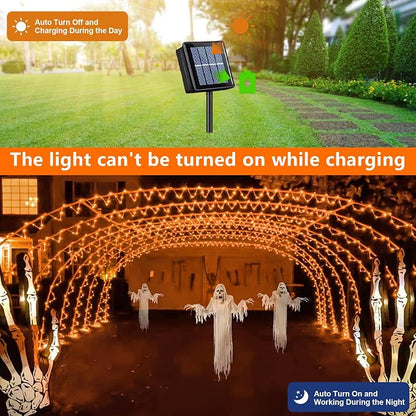 QITONG 2 Pack Solar Halloween Lights, Each 33ft 100 LED Orange String Lights, 8 Modes Fairy Lights in Clear Thin Tube for Thanksgiving Fall Decor