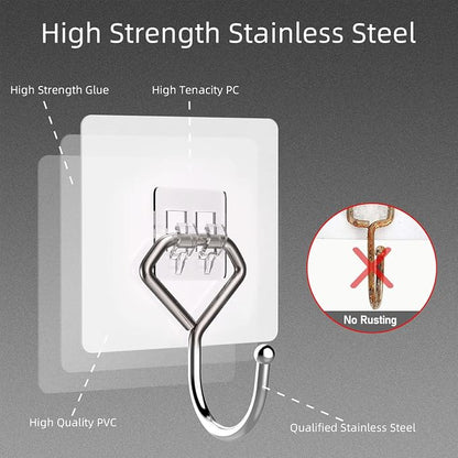 Large Adhesive Hooks 44Ib(Max), Wall Hooks Self-Adhesive Traceless Clear and Removable, Waterproof and Rustproof Hooks for Hanging for Home Bathroom Kitchen Office and Outdoor, 10-Pack