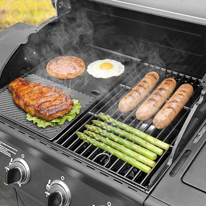 Hisencn 17" Cast Iron Cooking Grate and Griddle Replacement for Nexgrill 4 Burner 720-0925P 720-0925 720-0925S, Replacement Parts for 720-0340 720-0718A Gas Grill